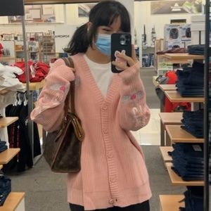 pink kanji kawaii knit cardigan